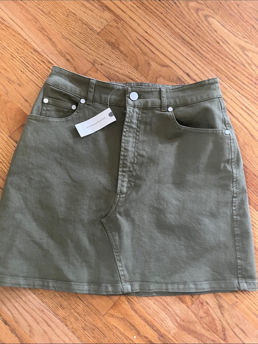 Anthropologie Olive Green Denim Mini Skirt 2 new